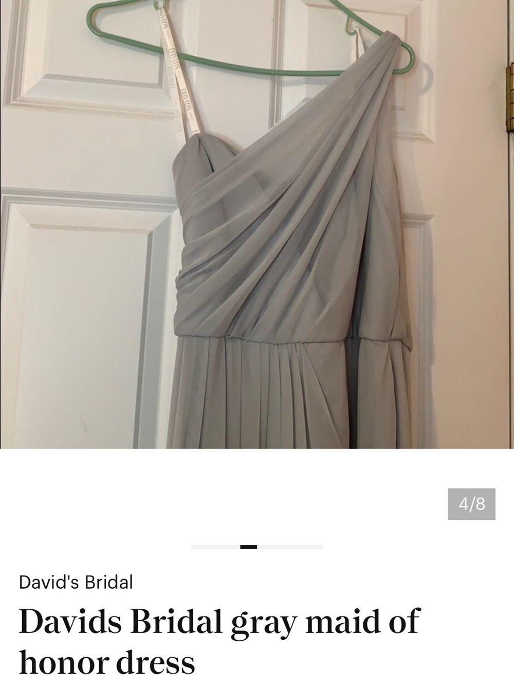 David's Bridal One-Shoulder Chiffon Dress in Light Gray
